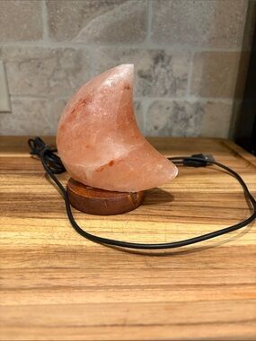 Moon-Shaped Himalayan Salt Lamp - Pink/Peach Glow Nightlight/Lamp